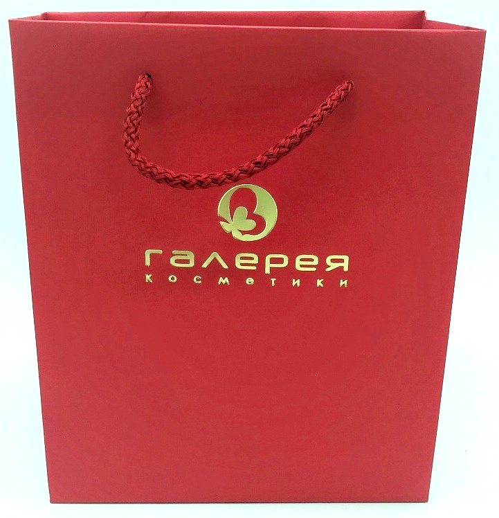 Пакет бумажный красный "Галерея Косметики"