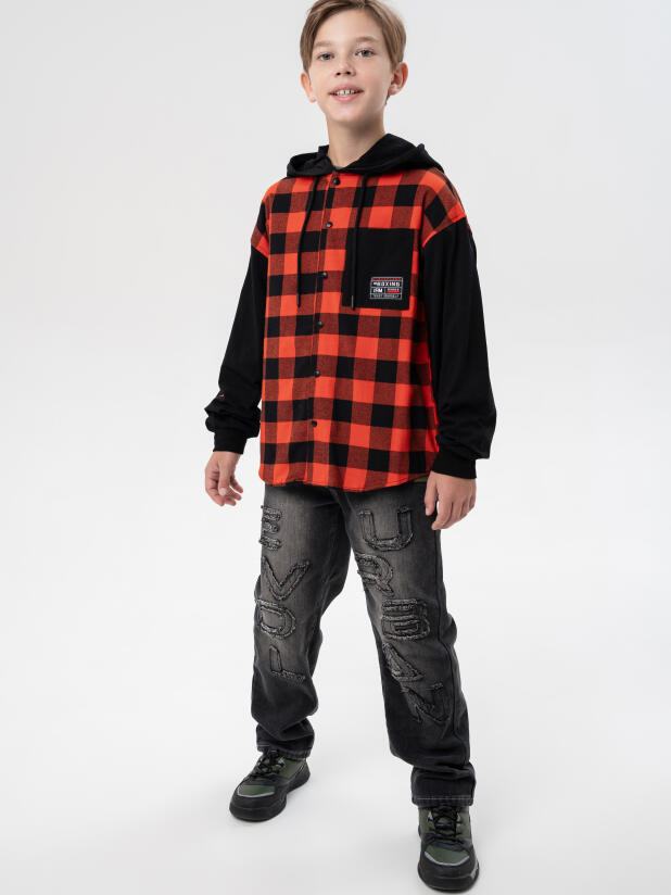 Рубашка текстильная с рукавами и капюшоном из трикотажа для мальчиков 32511241 PlayToday купить по оптовым и розничным ценам