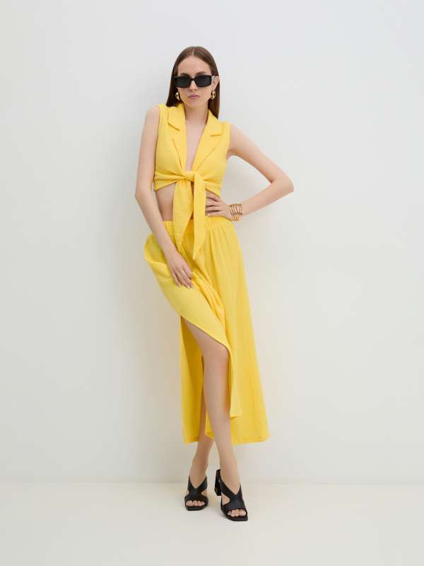 Юбка миди из муслина BLN918/4235237, лимонный MAISON DAVID купить по оптовым и розничным ценам