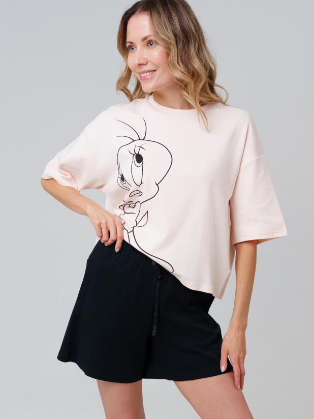 Комплект трикотажный для женщин: фуфайка (футболка), шорты 32586003 PlayToday купить по оптовым и розничным ценам