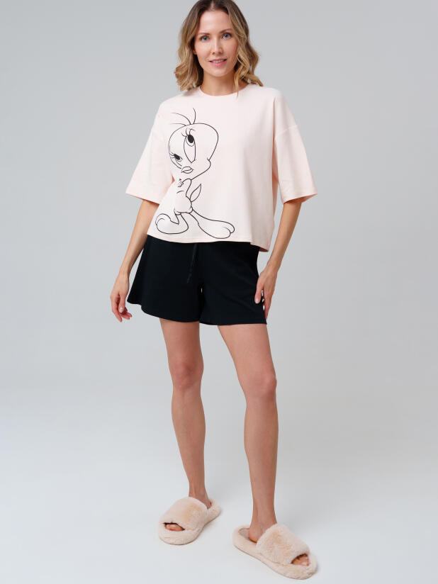 Комплект трикотажный для женщин: фуфайка (футболка), шорты 32586003 PlayToday купить по оптовым и розничным ценам