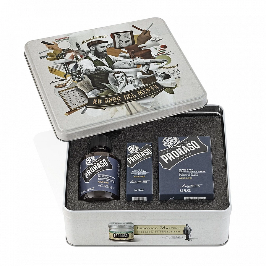 Набор для ухода за бородой (шампунь 200 мл, масло 30 мл, бальзам 100 мл) AZUR LIME PRORASO купить по оптовым и розничным ценам