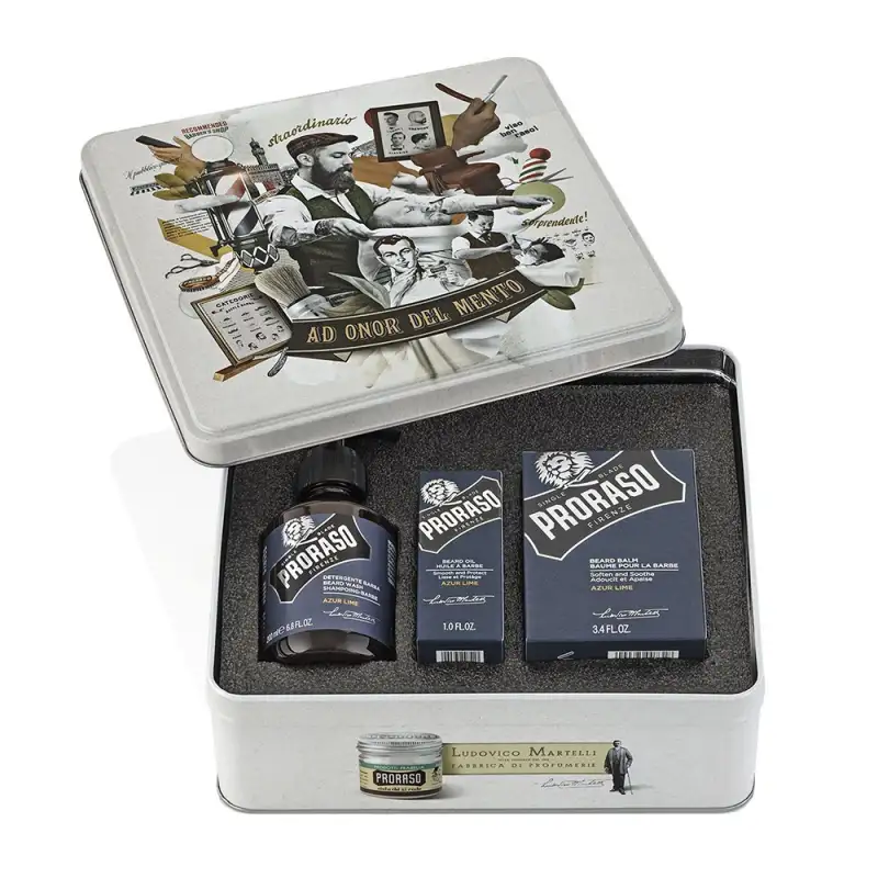 Набор для ухода за бородой (шампунь 200 мл, масло 30 мл, бальзам 100 мл) AZUR LIME PRORASO купить по оптовым и розничным ценам