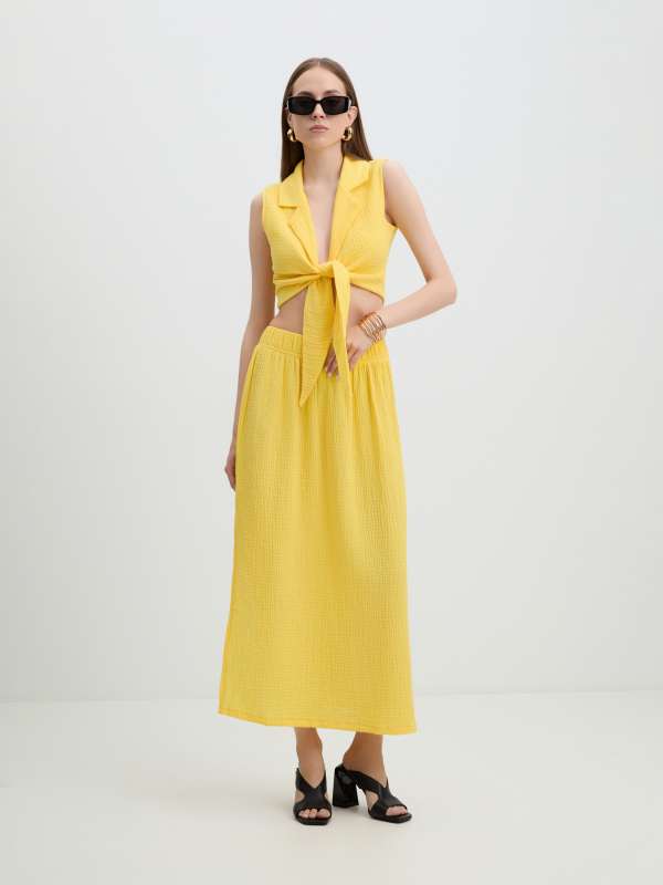 Юбка миди из муслина BLN918/4235237, лимонный MAISON DAVID купить по оптовым и розничным ценам
