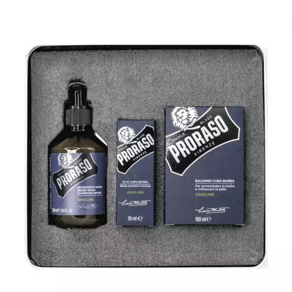 Набор для ухода за бородой (шампунь 200 мл, масло 30 мл, бальзам 100 мл) AZUR LIME PRORASO купить по оптовым и розничным ценам