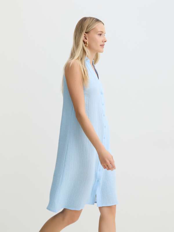 Женское платье-рубашка из муслина BLN924-1/4236245, небесно-голубой MAISON DAVID купить по оптовым и розничным ценам