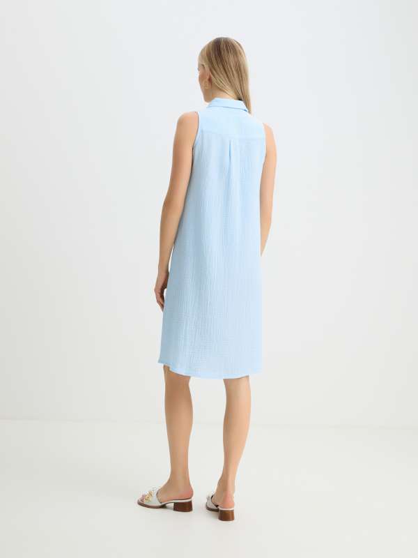 Женское платье-рубашка из муслина BLN924-1/4236245, небесно-голубой MAISON DAVID купить по оптовым и розничным ценам