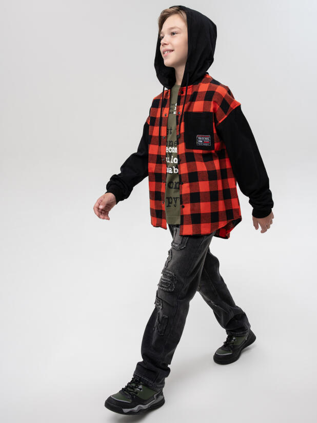 Рубашка текстильная с рукавами и капюшоном из трикотажа для мальчиков 32511241 PlayToday купить по оптовым и розничным ценам