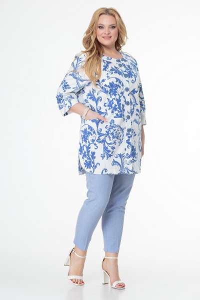 Жакет БЕЛЭЛЬСТИЛЬ 756 белый синие вензеля БелЭльСтиль купить по оптовым и розничным ценам