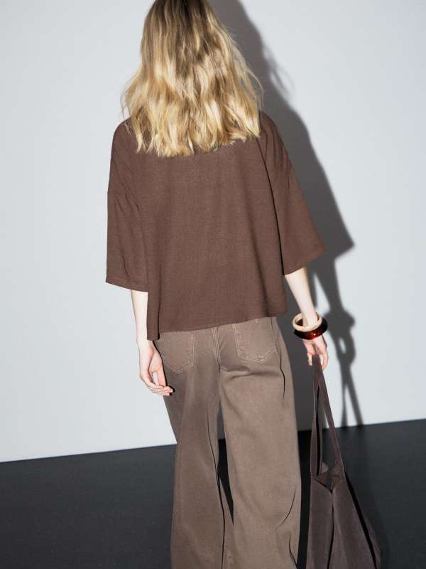 Женская рубашка из муслина 2024-571/4501825, шоколадный MAISON DAVID купить по оптовым и розничным ценам