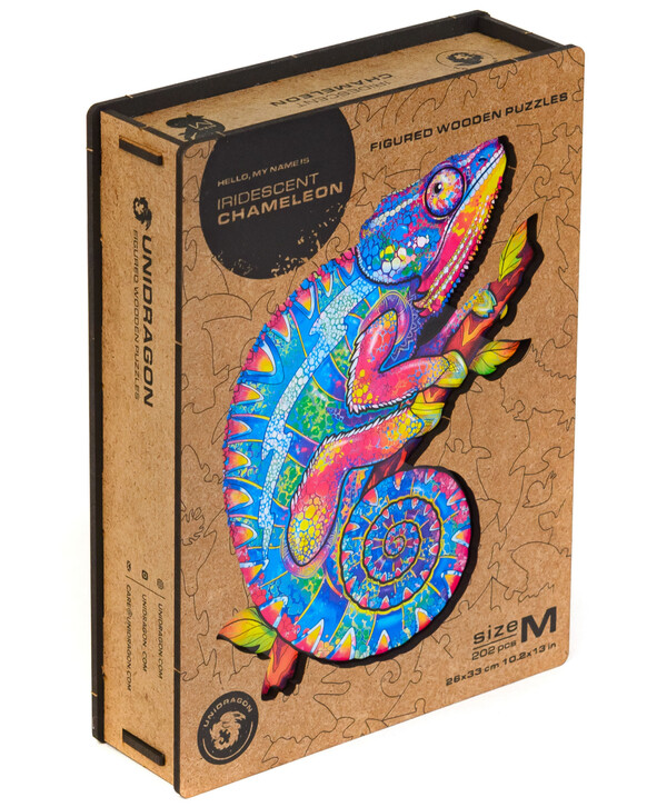 Фигурный пазл / Радужный Хамелеон / размер Medium / Дерево / Unidragon 0Б-00001649