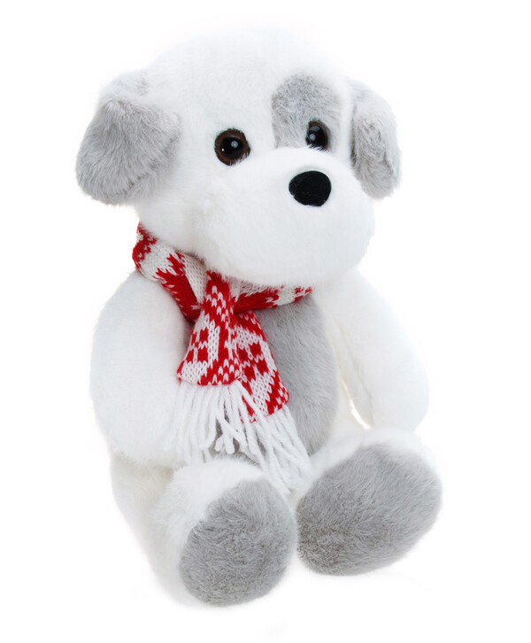 Собачка серо-белая, 23 см, с шарфиком, по имени Снежок, мягкая игрушка Gulliver, коллекция Holiday 78-TP0679A3 Gulliver toys купить по оптовым и розничным ценам