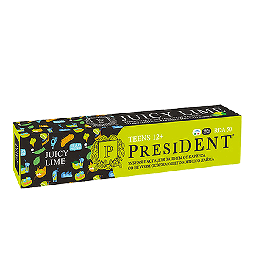 Паста зубная детская 12+ Juicy lime (50 RDA) / President 70 г PRESIDENT купить по оптовым и розничным ценам