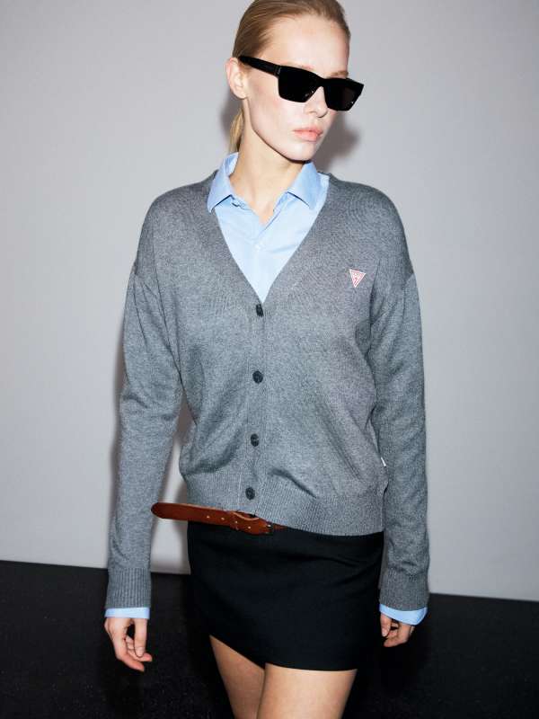 Женский кардиган GJ LS VN MINI TRIANGLE CARDI W4BR16Z3HO2/4909008, серый Guess jeans купить по оптовым и розничным ценам