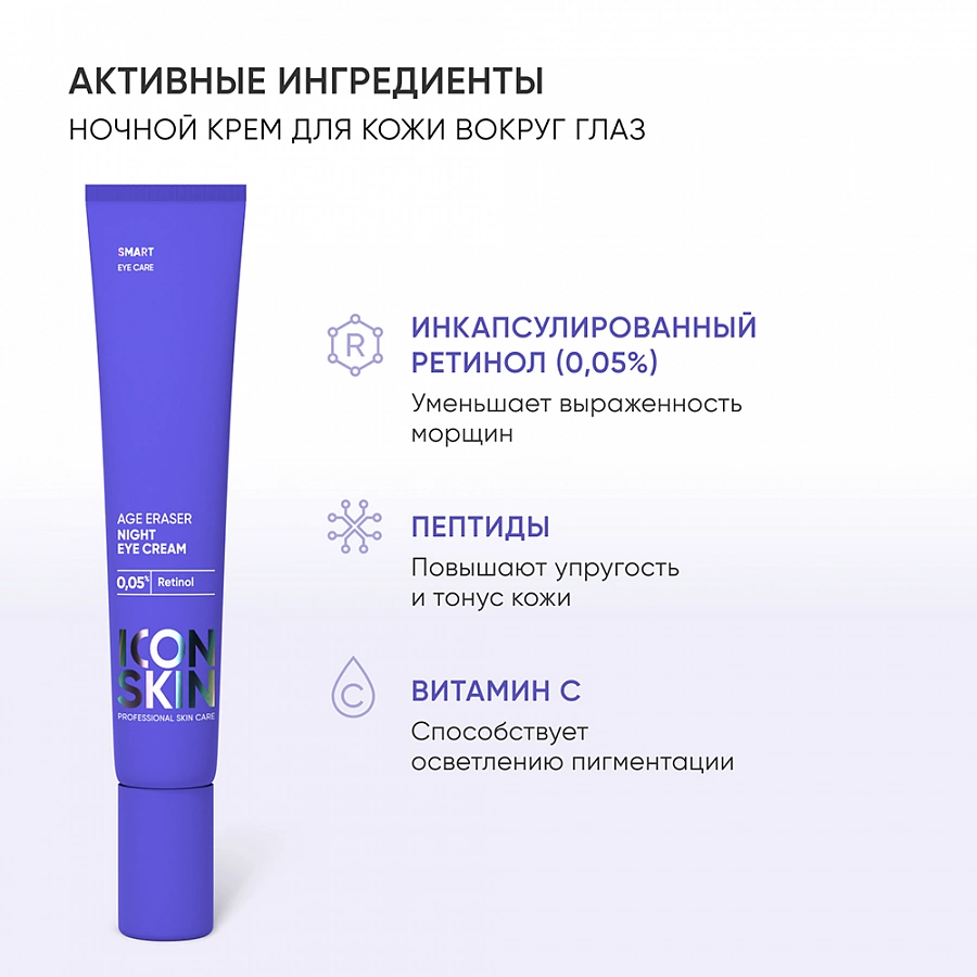 Крем ночной для кожи вокруг глаз на основе 0,05% ретинола / Smart Age Eraser, 20 мл ICON SKIN купить по оптовым и розничным ценам