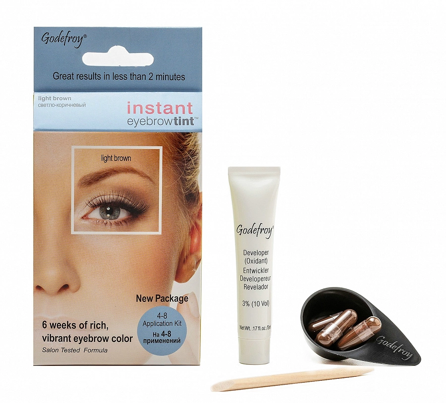 Краска-хна в капсулах для бровей с эффектом татуажа, светло-коричневый / Eyebrow Tint Light Brown 4 шт GODEFROY купить по оптовым и розничным ценам