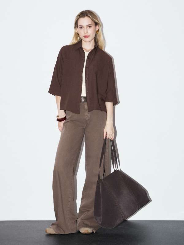 Женская рубашка из муслина 2024-571/4501825, шоколадный MAISON DAVID купить по оптовым и розничным ценам
