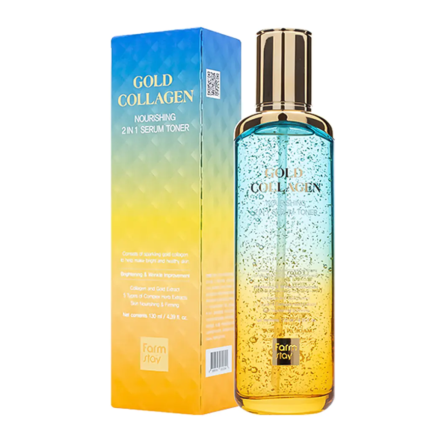 Тонер-сыворотка для лица / GOLD COLLAGEN NOURISHING 2 IN1 SERUM TONER 130 мл FARMSTAY купить по оптовым и розничным ценам