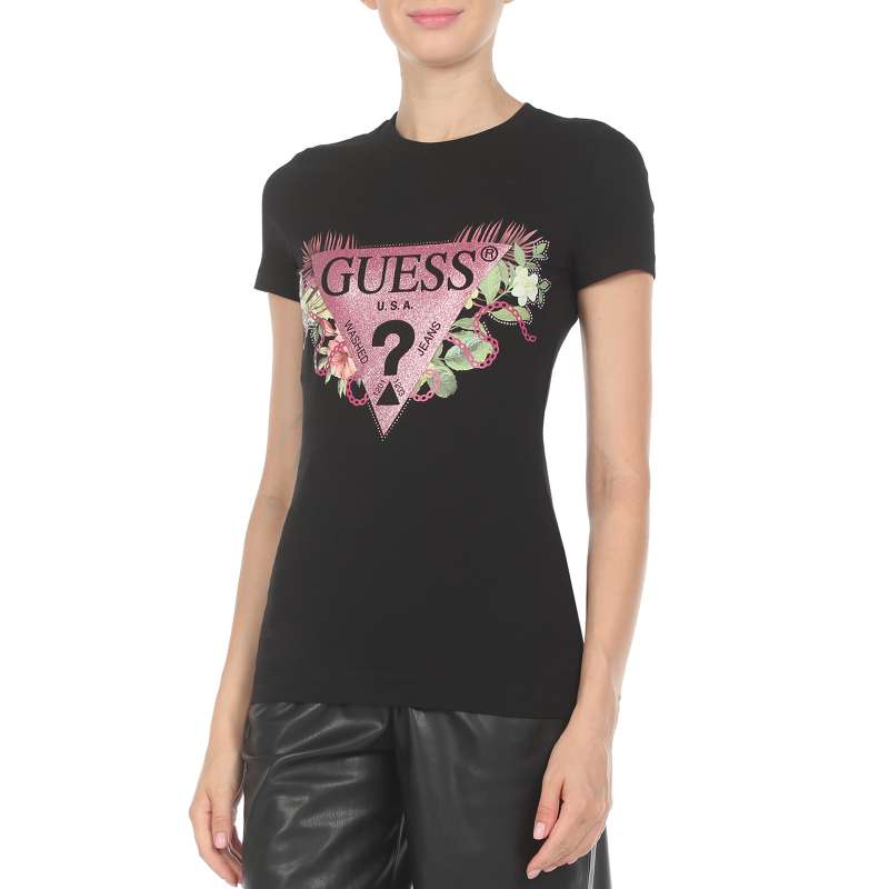 Женская футболка SS CN FLORIA TEE W2YI29J1311/3063705, черный Guess купить по оптовым и розничным ценам