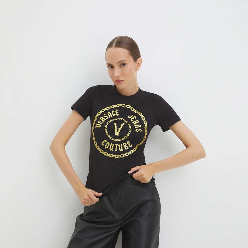 Женская футболка V-EMBLEM 77HAHT02/4102462, черный VERSACE JEANS COUTURE купить по оптовым и розничным ценам