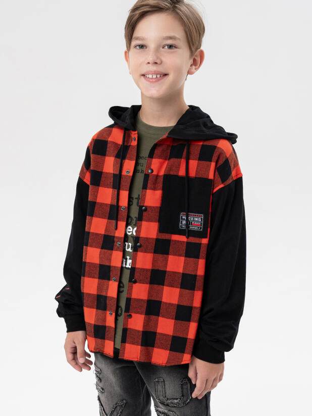 Рубашка текстильная с рукавами и капюшоном из трикотажа для мальчиков 32511241 PlayToday купить по оптовым и розничным ценам