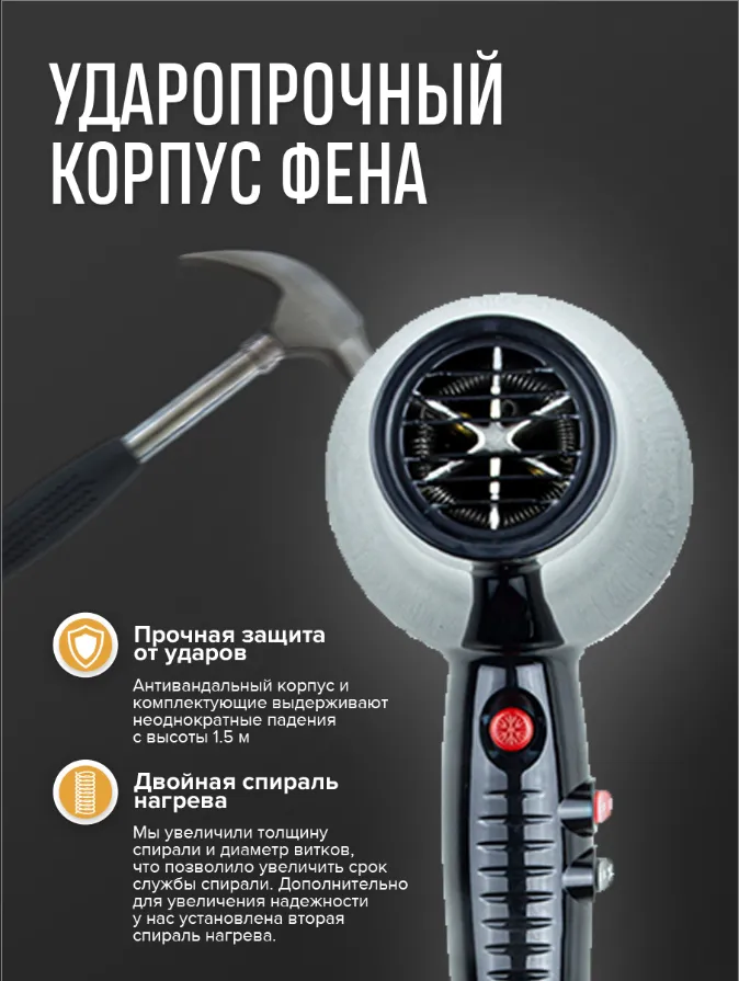Фен Mark Shmidt чёрный, 2 насадки 2400W MARK SHMIDT купить по оптовым и розничным ценам