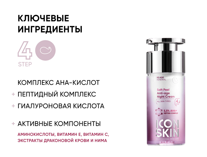 Крем ночной омолаживающий / Soft Peel Anti-Age Night Cream 30 мл ICON SKIN купить по оптовым и розничным ценам