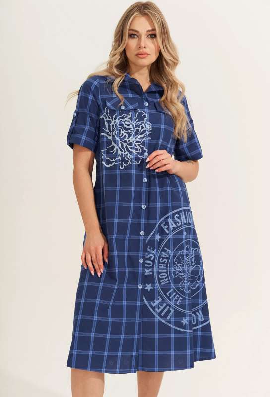 Платье Gizart 5120 синий голубая клетка GizArt купить по оптовым и розничным ценам
