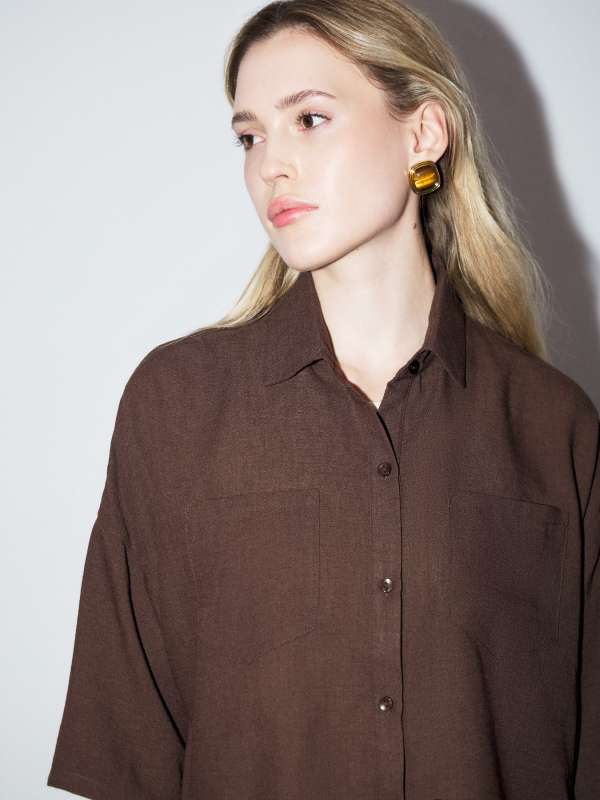 Женская рубашка из муслина 2024-571/4501825, шоколадный MAISON DAVID купить по оптовым и розничным ценам