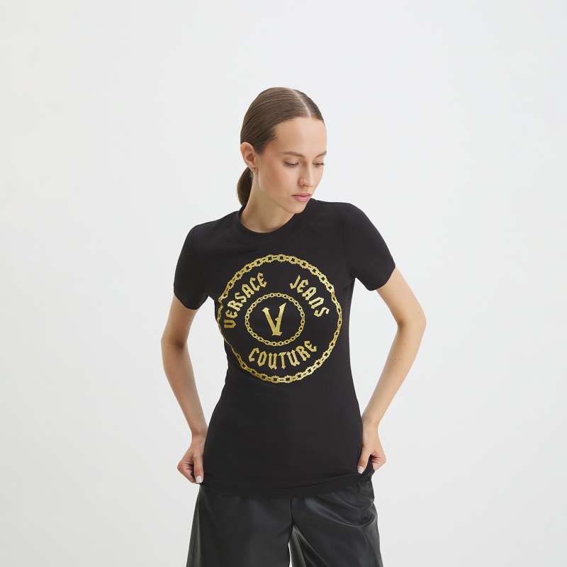 Женская футболка V-EMBLEM 77HAHT02/4102462, черный VERSACE JEANS COUTURE купить по оптовым и розничным ценам