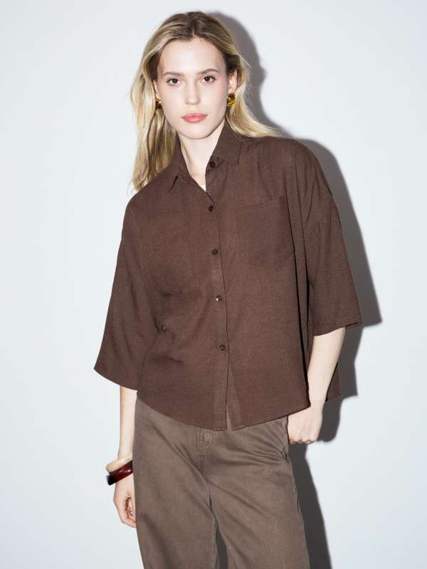 Женская рубашка из муслина 2024-571/4501825, шоколадный MAISON DAVID купить по оптовым и розничным ценам