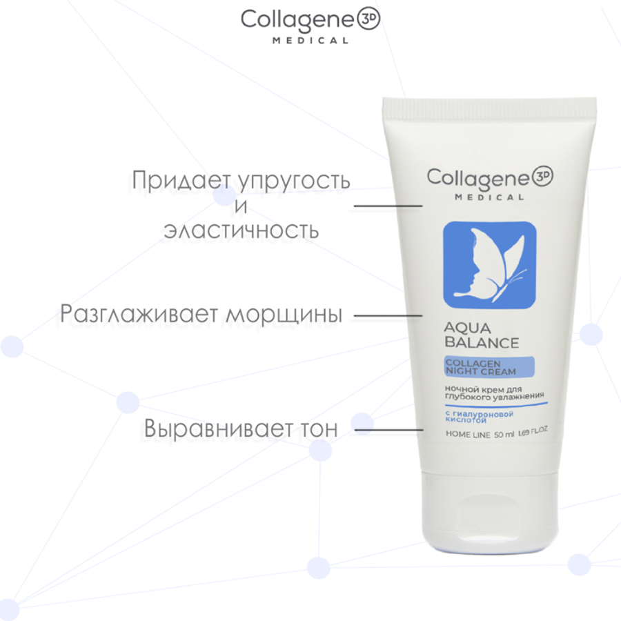 Крем ночной для лица / Aqua Balance 50 мл MEDICAL COLLAGENE 3D купить по оптовым и розничным ценам