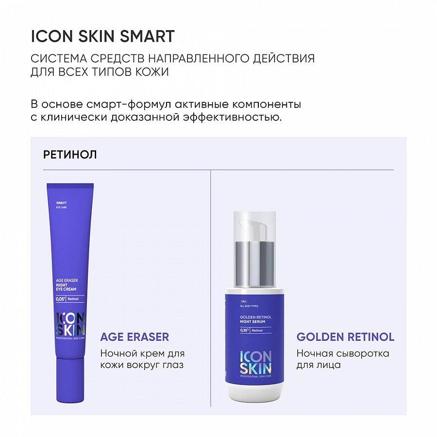 Крем ночной для кожи вокруг глаз на основе 0,05% ретинола / Smart Age Eraser, 20 мл ICON SKIN купить по оптовым и розничным ценам