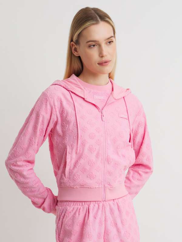 Женская толстовка PEONY JACQUARD HOODED FULL ZIP V5GQ00KCT02/4727419, розовый Guess купить по оптовым и розничным ценам