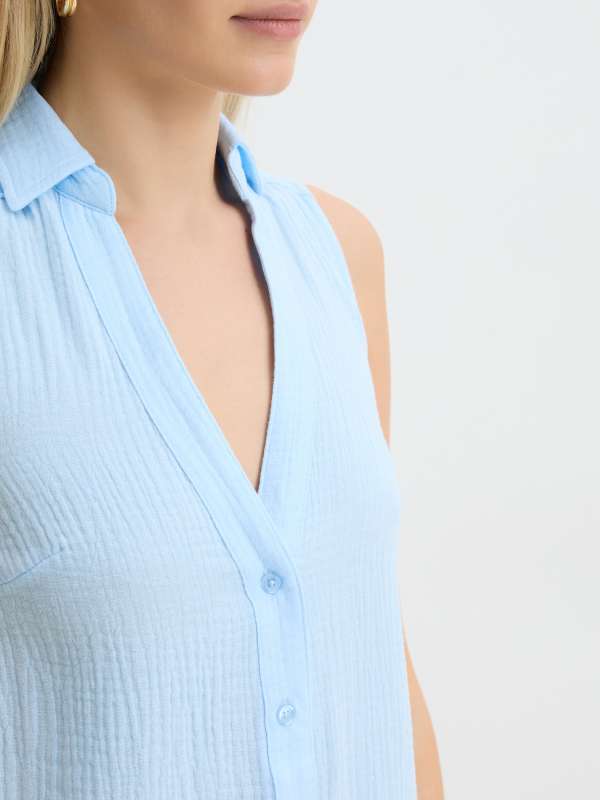 Женское платье-рубашка из муслина BLN924-1/4236245, небесно-голубой MAISON DAVID купить по оптовым и розничным ценам