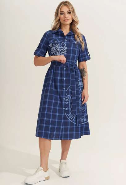Платье Gizart 5120 синий голубая клетка GizArt купить по оптовым и розничным ценам