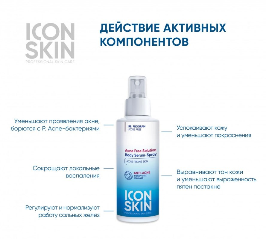 Сыворотка-спрей для проблемной кожи / Re: Program Acne Free Solution 100 мл ICON SKIN купить по оптовым и розничным ценам